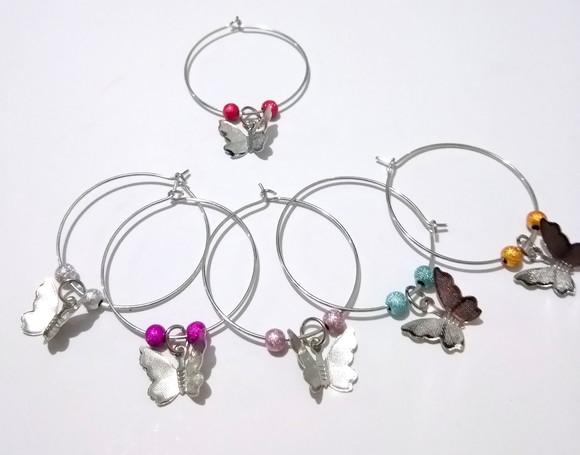 Marcadores de Taça Mini Borboletas Prateadas com 6 Aros