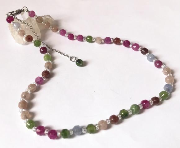 Choker Colar Jade Multi Colorida Facetadas e Inox