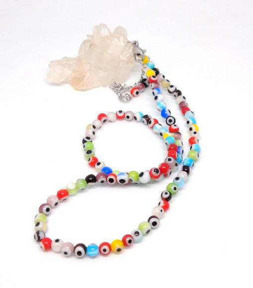 Choker Colar Olho Grego Muranos e Aço Inox