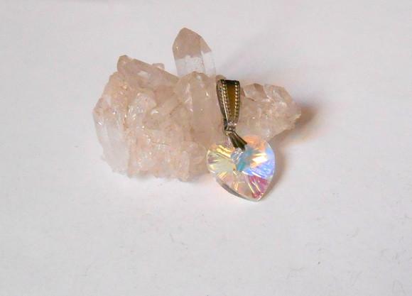 Pingente com Cristal aurora boreal coração e aço inox