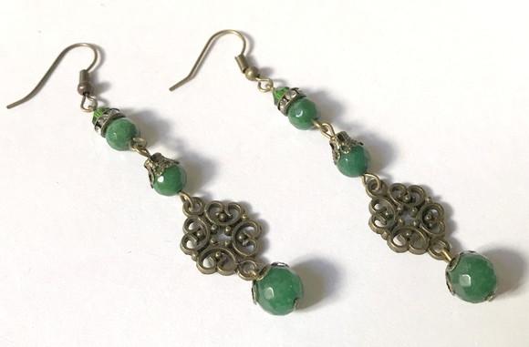 Brinco Jade Verde Esmeralda Facetada com Gancho Ouro Velho
