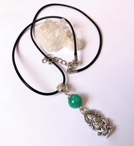 Cordão Colar com Jade Verde e Ganesha
