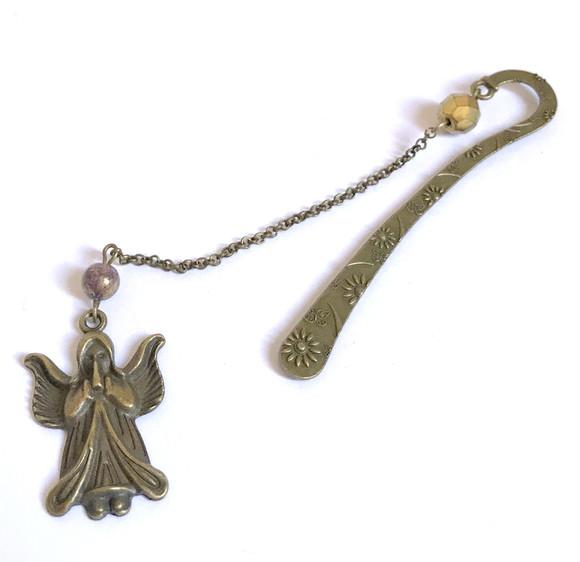 Marcador de Livro / Bíblia Metal Ouro Velho Anjo e Cristal