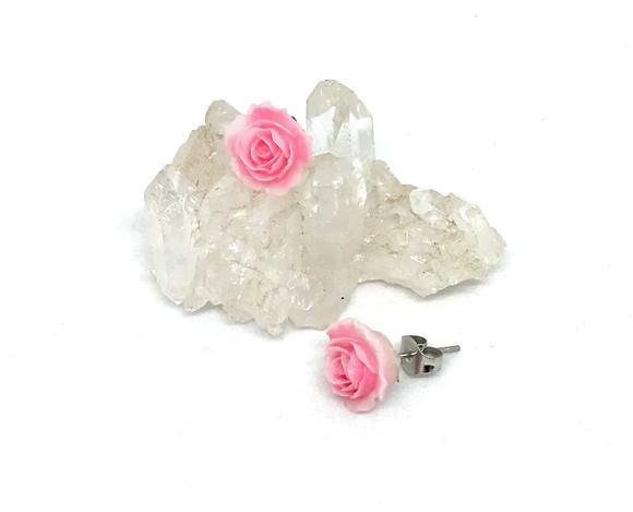 Brinco Flor Rosa e Aço Inox
