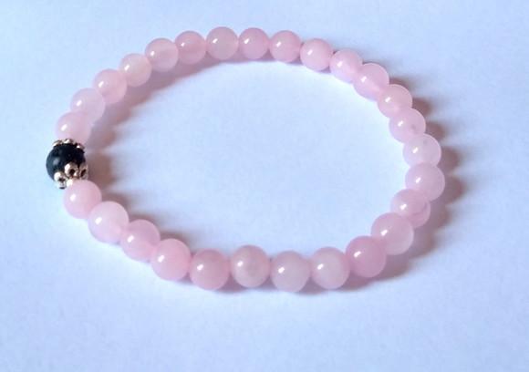 Pulseira Japamala 27 Contas Quartzo Rosa e Lava Vulcanica
