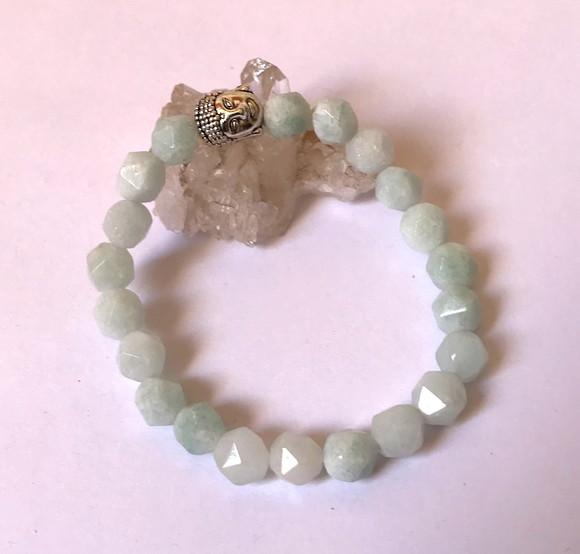 Pulseira Japamala com Água Marinha Facetada 21 Contas e Buda