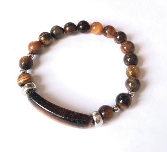 Pulseira com Olho de Tigre e Entremeios Prateados