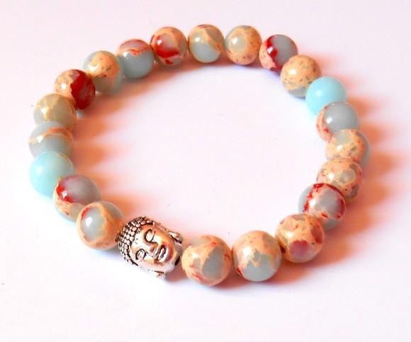 Pulseira Japamala com Jaspe Imperial Azul 21 Contas