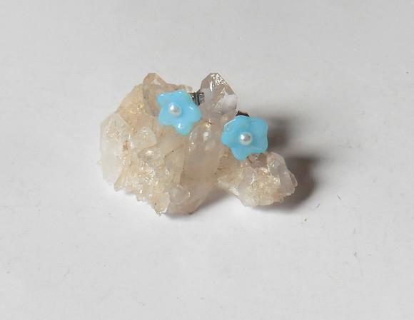 Brinco Flor azul cristal theco com aço inox