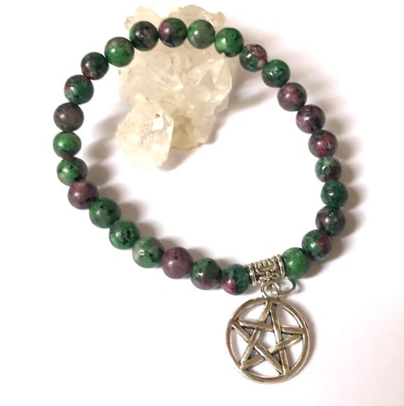 Pulseira Japamala com Rubi Zoizita e Estrela de David