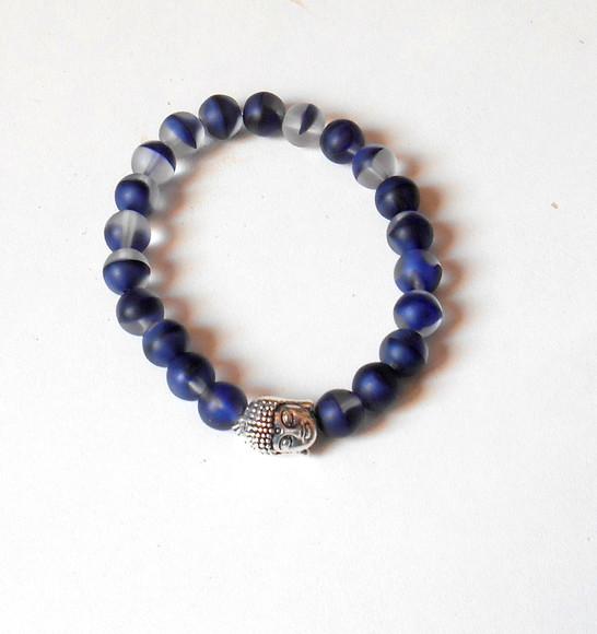 Pulseira japamala Cristal theco 21 contas azul escuro