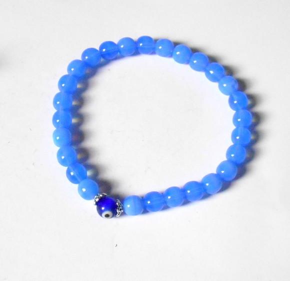 Pulseira Japamala Cristal Theco 27 Contas Azul e Olho Grego