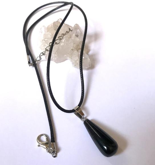 Cordão Colar com Pingente Gota Agata Negra