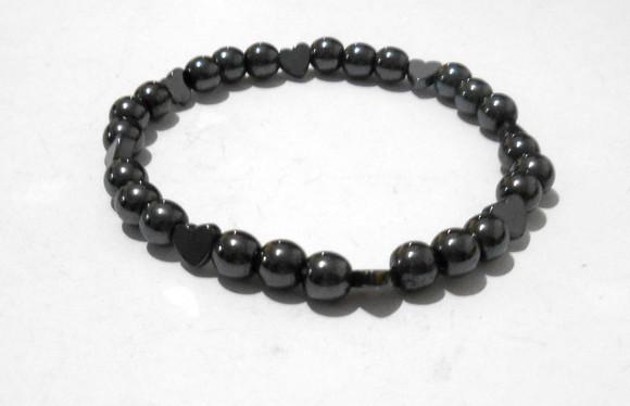 Pulseira Ajustável Hematita em Esfera e em Coração