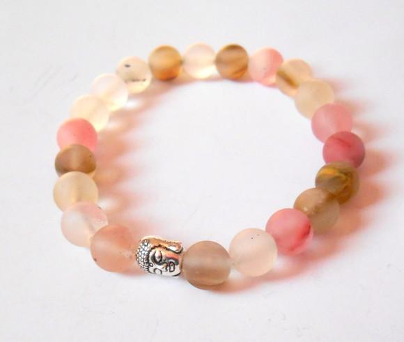 Pulseira Japamala com quartzo melancia fosca 21 contas