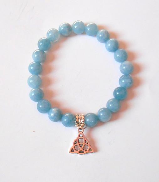 Pulseira Japamala com Agua Marinha e Triquetra