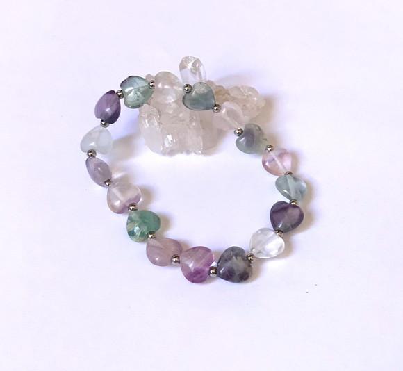 Pulseira Ajustável Fluorita Coração e Aço Inox