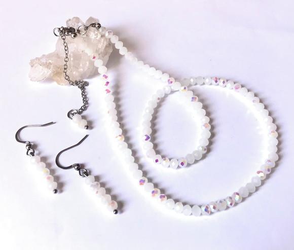 Choker Colar e Brincos com Cristal Branco 4 mm e Aço Inox