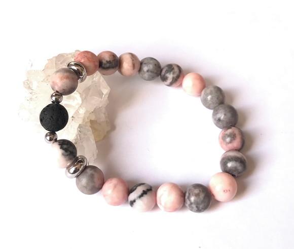 Pulseira Japamala com Jaspes Rosa e Cinza 21 Contas