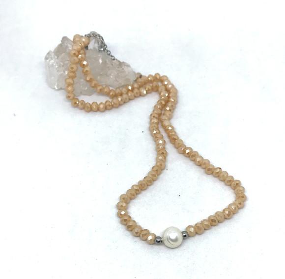 Choker Colar com Cristal 4 mm Perola e Aço Inox