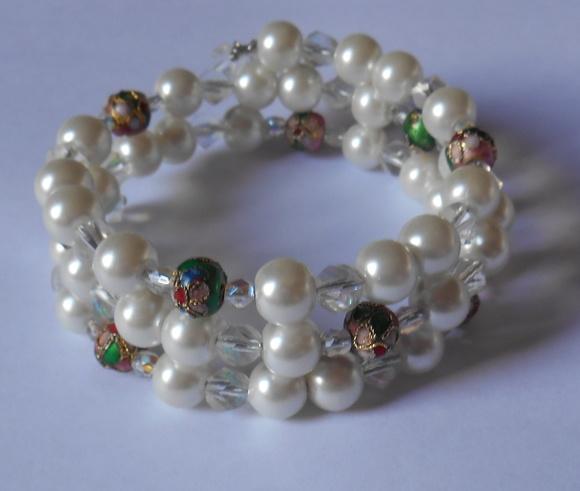 Pulseira Pérola, cloisonee , cristal