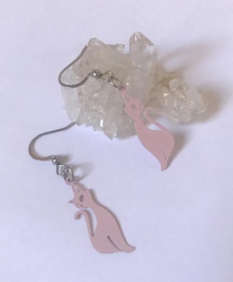 Brinco Com Gancho Aço Inox E Gato Rosa