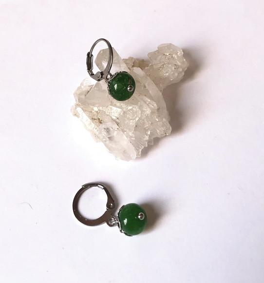 Brinco Gancho Argolinha Aço Inox com Jade Verde