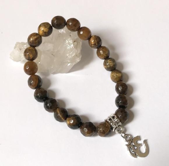 Pulseira Japamala Olho de Tigre Facetada 21 Contas e Om