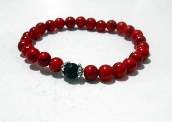 Pulseira Japamala 27 Contas Howlita Vermelha Lava Vulcanica