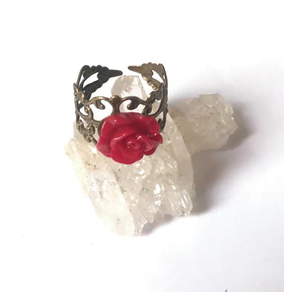 Anel Ajustável Ouro Velho com Flor