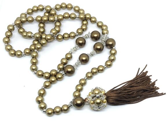 Colar Longo de Pérolas Abs Cristais e Tassel