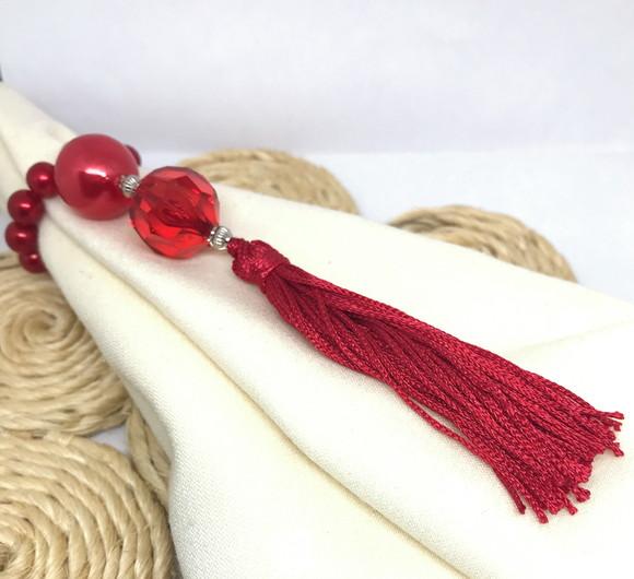 Anel para Guardanapo Mesa Posta Perola Contas e Tassel
