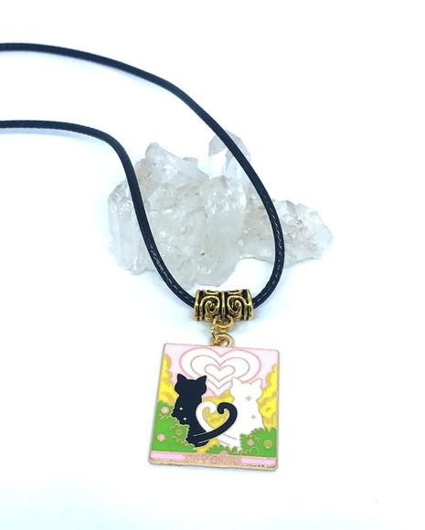 Cordão Colar com Cartas de Tarot Cat Esmaltado Meta Dourado