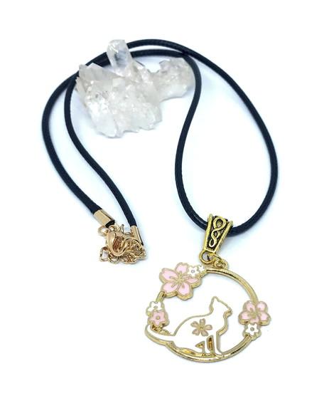 Cordão Colar com Gato Esmaltado Metal em Dourado