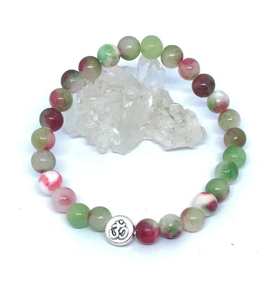 Pulseira Japamala 27 Contas Jade Colorida e Meru Prateado