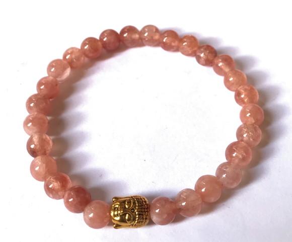 Pulseira Japamala 27 Contas Sunstone e Meru Buda Bronze