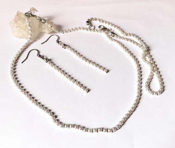 Conjunto Choker Pulseira e Brincos com Perola Abs