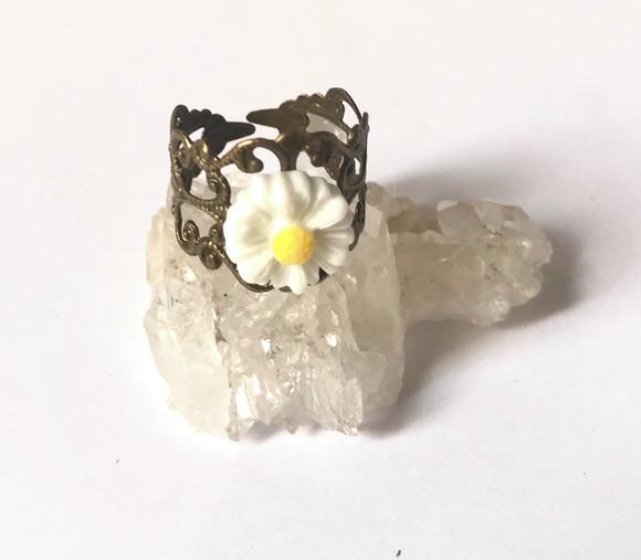 Anel Ajustável Ouro Velho com Flor