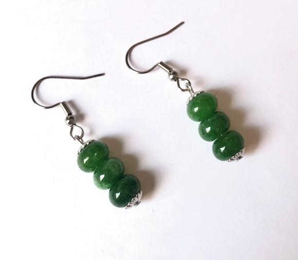 Brinco Gancho Aço Inox com Jade Verde Rondell