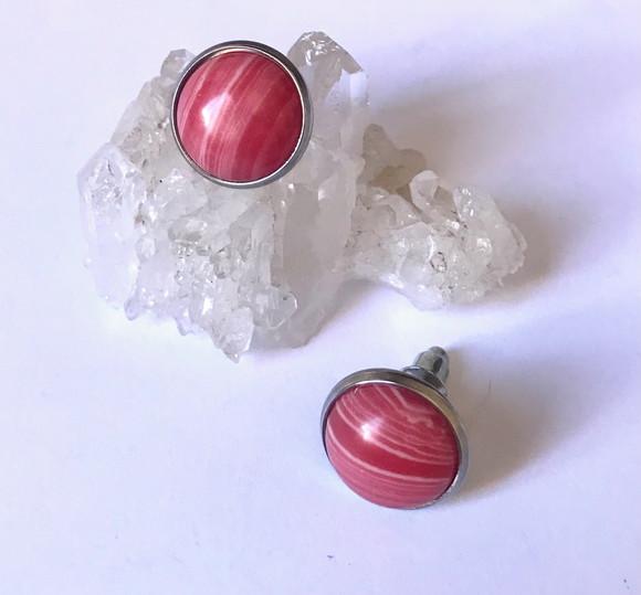Brinco Agata Rajada Cabochão e Pino de Aço Inox