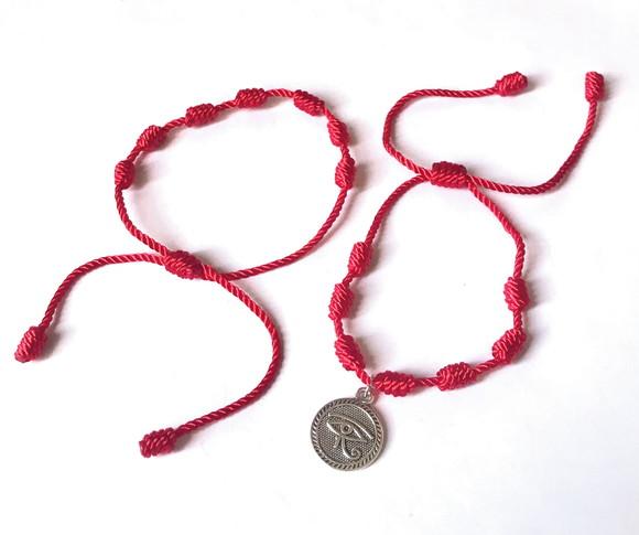 Pulseira Vermelha 7 Nós Kabbalah Sorte e Protecao Kit com 2