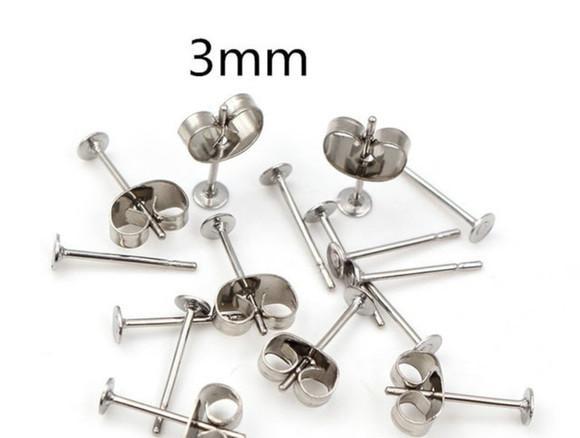 Base Brinco Pino 3 mm Aço Inoxidável com 20 Pares