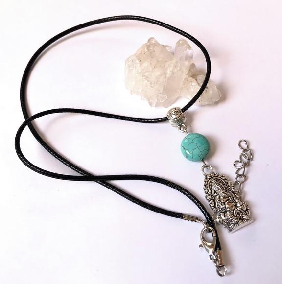 Cordão Colar com Turquesa Moeda e Ganesha