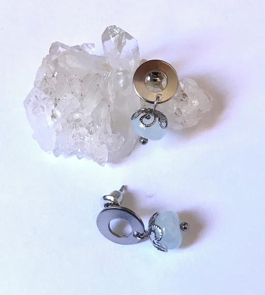 Brinco Pino Redondo Aço Inox com Agua Marinha Rondell