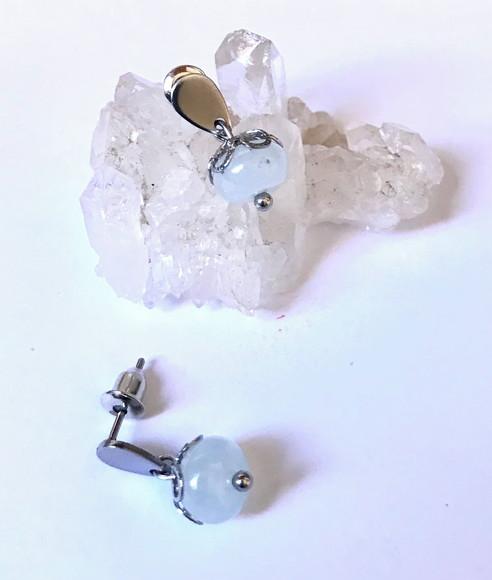 Brinco Pino Aço Inox com Agua Marinha Rondell