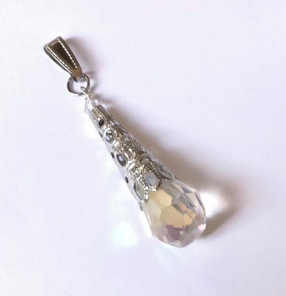 Pingente com Cristal Ab Gota e Aço Inox