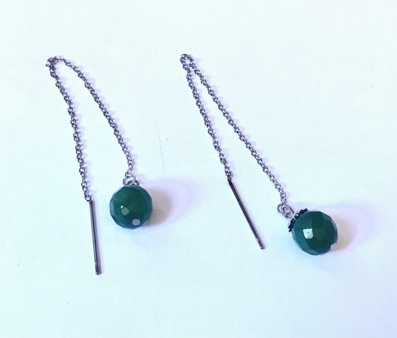 Brinco de Inox com Jade Verde Esmeralda Facetada