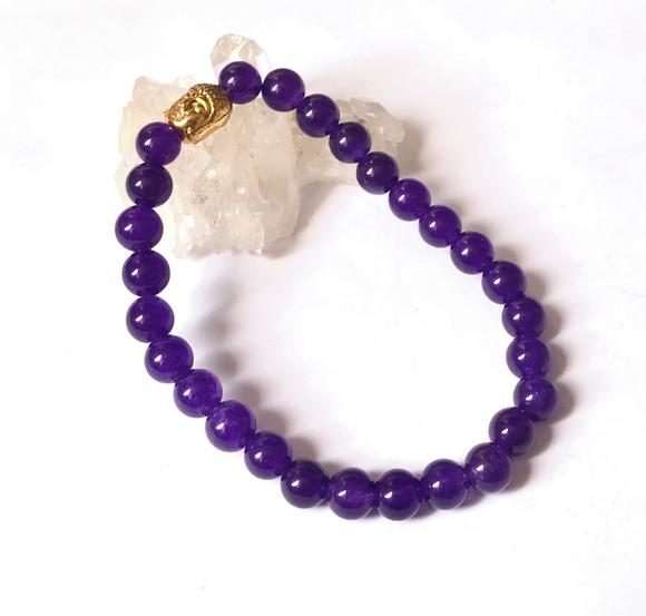 Pulseira Japamala 27 Contas Calcedonia Roxa e Meru Buda