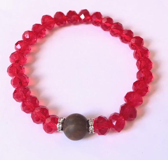 Pulseira Japamala com Cristais Vermelho e Olho de Tigre Fosc