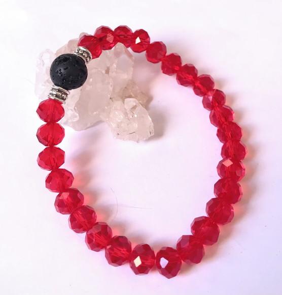 Pulseira Japamala com Cristais Vermelho e Rocha Vulcanica